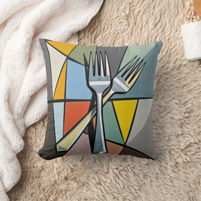 Two Forks on Colorful Abstract Background Throw Pillow (Blanket)