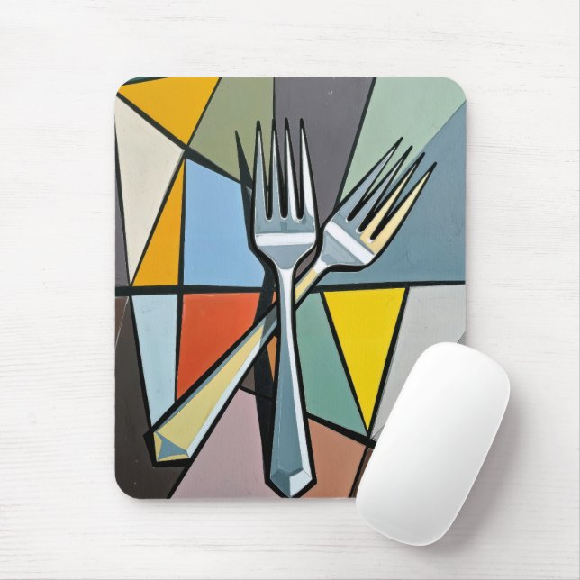 Two Forks on Geometric Abstract Background Mouse Pad (With Mouse)