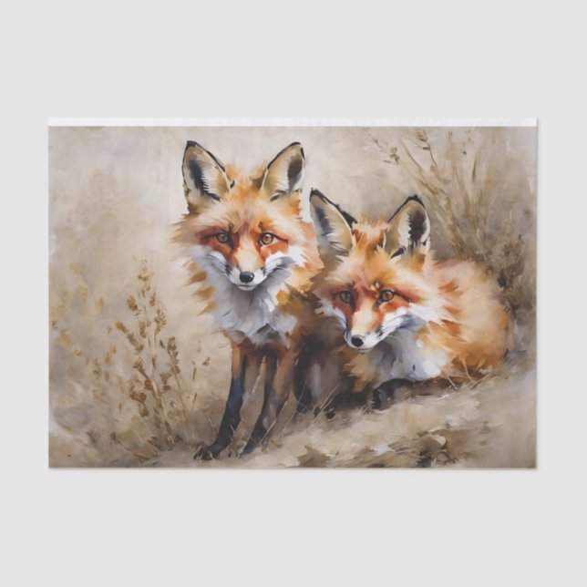 Two Foxes Decoupage Tissue Paper (Front)