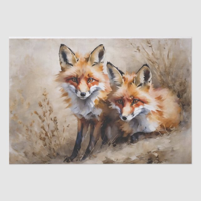 Two Foxes Decoupage Tissue Paper (Front)