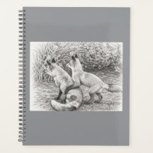 Two Foxes Pencil Sketch Hardcover Planner¬ebook
