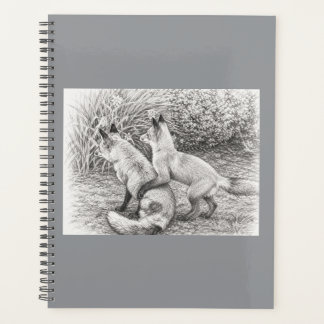 Two Foxes Pencil Sketch Hardcover Planner¬ebook Planner