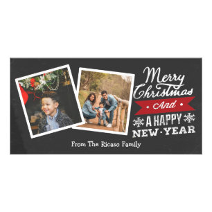Two Frame Merry Christmas Chalkboard Photo Card