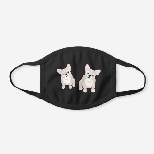 Two Frenchies French Bulldog Puppies Black Cotton Face Mask