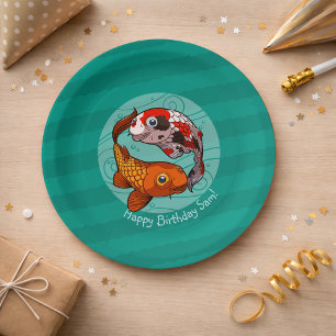 Two Friendly Koi Carp Swimming Cartoon With Text Paper Plates