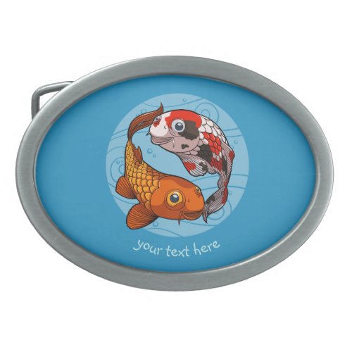 Two Friendly Koi Carp Swimming in a Circle Cartoon Belt Buckle