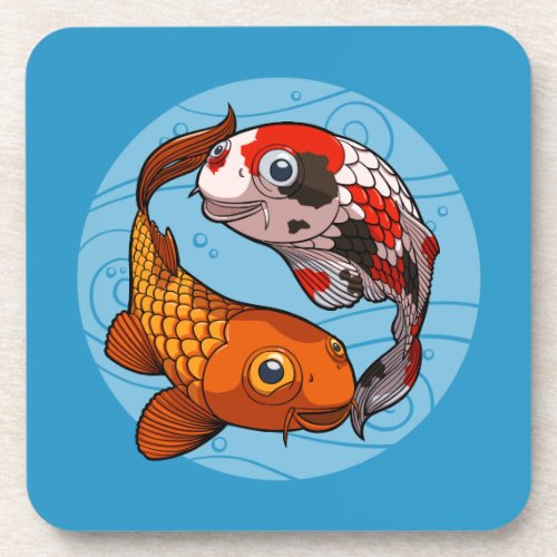 Two Friendly Koi Carp Swimming in a Circle Cartoon Beverage Coaster