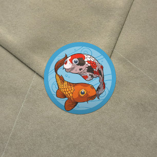 Two Friendly Koi Carp Swimming in a Circle Cartoon Classic Round Sticker