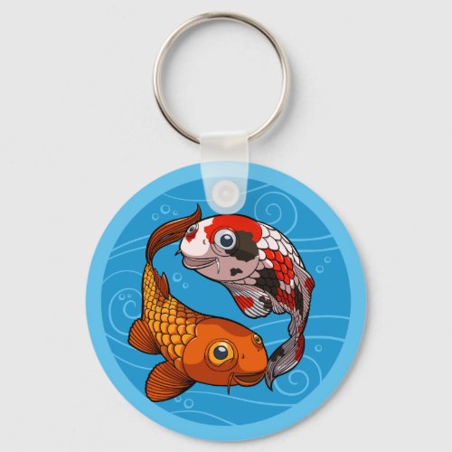 Two Friendly Koi Carp Swimming in a Circle Cartoon Keychain