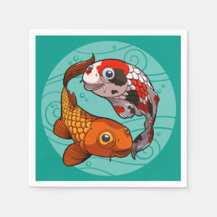 Two Friendly Koi Carp Swimming in a Circle Cartoon Napkins