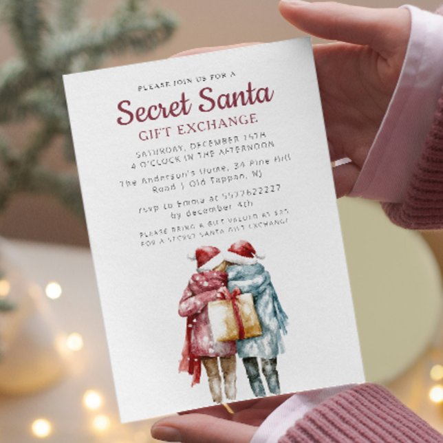 Two friends and Gift Secret Santa Christmas Party Invitation (Creator Uploaded)