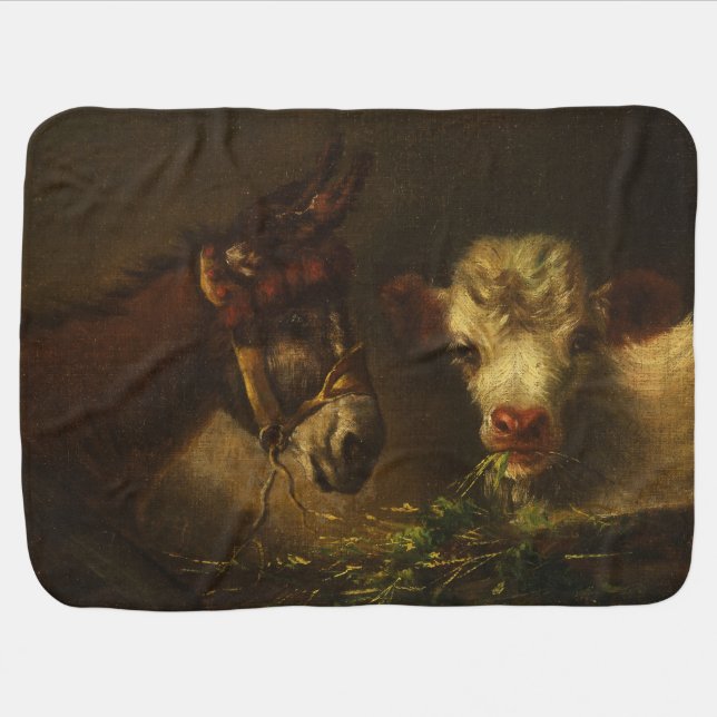 Two Friends (Donkey and Lamb) (Farm Animals) Baby Blanket (Horizontal)
