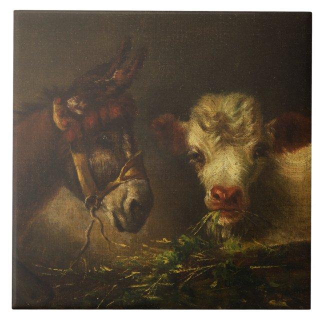 Two Friends (Donkey and Lamb) (Farm Animals) Ceramic Tile (Front)