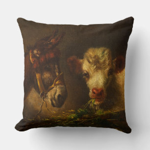 Two Friends (Donkey and Lamb) (Farm Animals) Throw Pillow