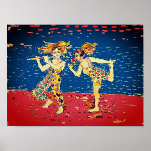 Two friends in colorful harlequin outfit poster