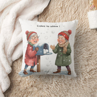 Two friends in winter — Festive snowy scene Throw Pillow