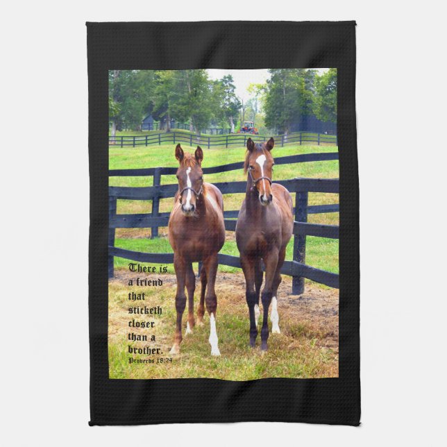 Two Friends with Proverbs 18:24 Kitchen Towel (Vertical)