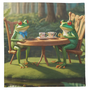 Two frogs having tea cloth napkin