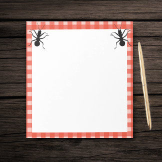 Two Fun Big Black ants red White Plaid Border Notepad