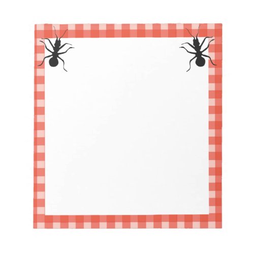 Two Fun Big Black ants red White Plaid Border Notepad