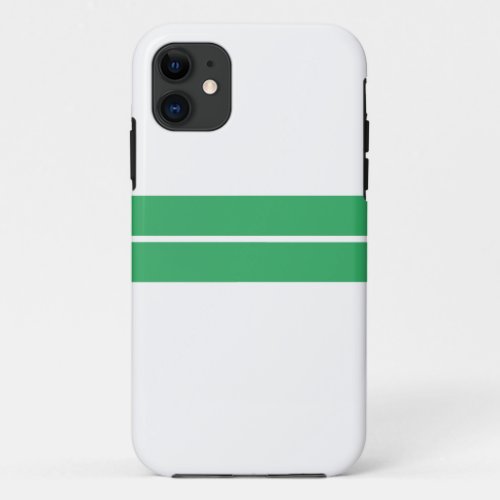 Two Fun Bright Sea Green Racing Stripes On White iPhone 11 Case