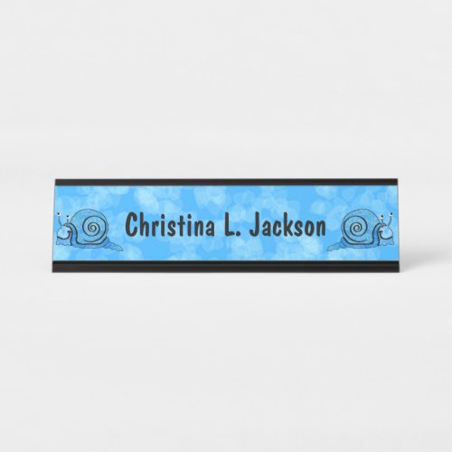 Two Fun Cartoon Snails Tie dye Blue Shells Desk Name Plate