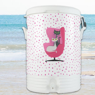 Two Fun Cats in Bright Pink Chair Polka Dots Beverage Cooler