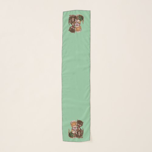 Two Fun Cats Sharing Rats from Basket Green Scarf