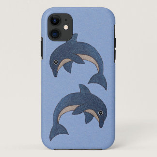 Two Fun Cute Dark Blue White Jumping Dolphins iPhone 11 Case