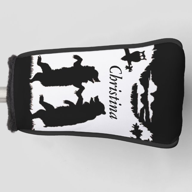 Two Fun Dancing Black Bears Owl in Tree Golf Head Cover (Front)