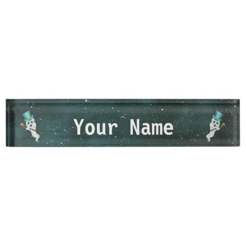 Two Fun Ghost in Blue Top Hat Skull Canes Dark Sky Desk Name Plate