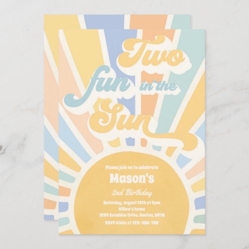 Two Fun In The Sun Sunshine 2nd Birthday Blue Rays Invitation