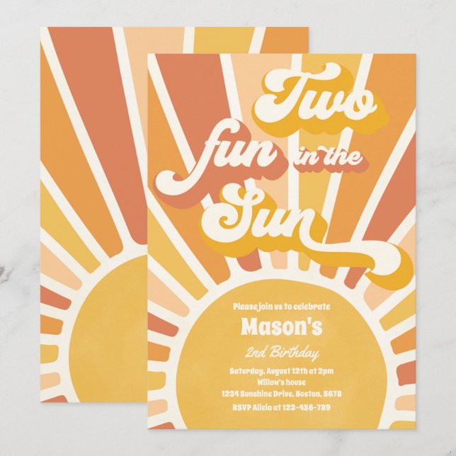 Two Fun In The Sun Sunshine 2nd Birthday Party Invitation (Front/Back)