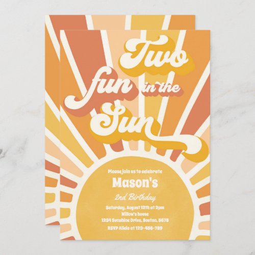 Two Fun In The Sun Sunshine 2nd Birthday Party Invitation