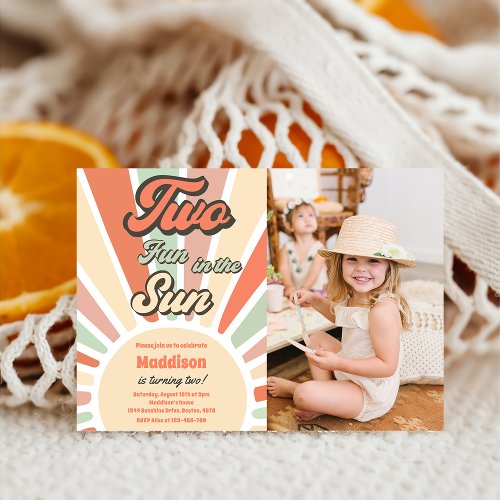 Two Fun In The Sun Sunshine 2nd Birthday Photo  Invitation