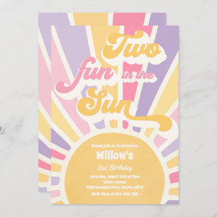 Two Fun In The Sun Sunshine 2nd Birthday Pink Rays Invitation