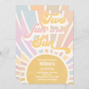Two Fun In The Sun Sunshine 2nd Birthday Pink Rays Invitation