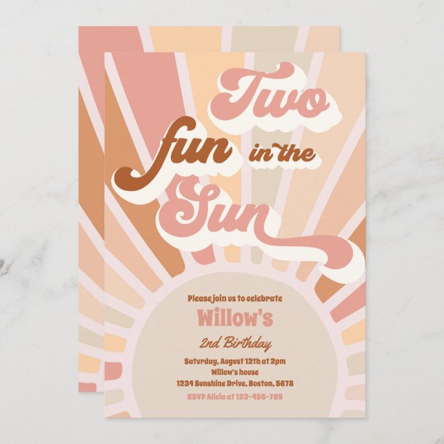 Two Fun In The Sun Sunshine 2nd Birthday Tan Rays Invitation (Front/Back)