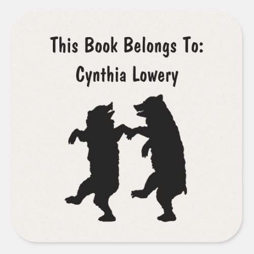 Two Fun Silhouette Black Bears Dancing Together Square Sticker