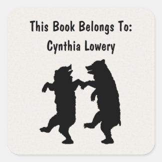 Two Fun Silhouette Black Bears Dancing Together Square Sticker