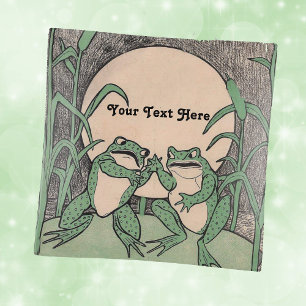 Two Funny Arguing Green Frogs on Lily Pad Moon Trinket Tray