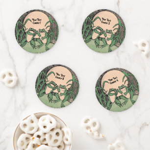 Two Funny Fighting Green Frogs on Lily Pad Moon Coaster Set