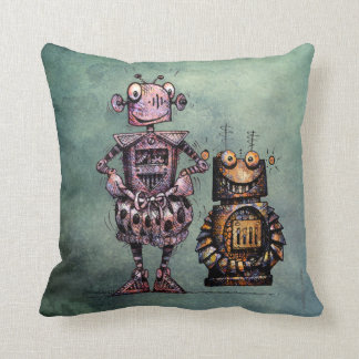 Two Funny Kid's Steampunk Robots! Throw Pillow