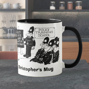 Two Funny Police Cartoons. Add Name Choice. Mug