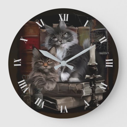 Two furry Maine Coon kittens Large Clock