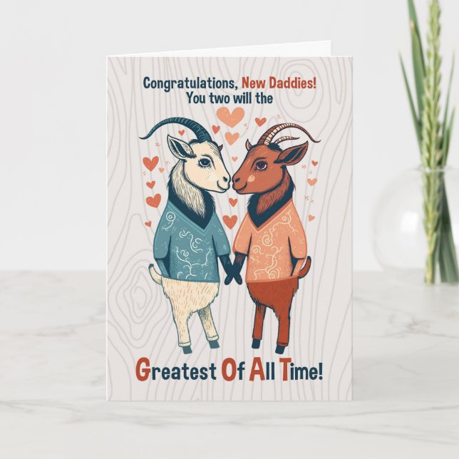 Two Gay Dads Becoming Parents Goats Congratulation Card (Front)