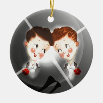 Two Gay Men Couple In Tuxedos Adorable Vintage Ceramic Ornament by VintageEnchantment at Zazzle