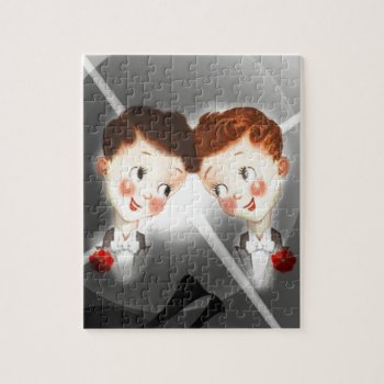 Two Gay Men Couple In Tuxedos Adorable Vintage Jigsaw Puzzle by VintageEnchantment at Zazzle