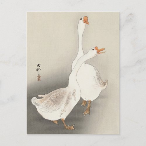 Two Geese Painting by Ohara Koson Postcard