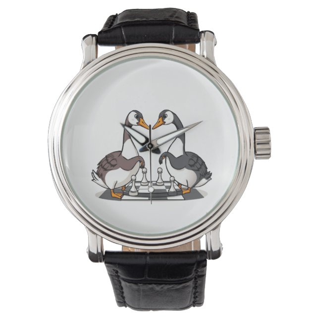 Two Geese Playing Chess Watch (Front)